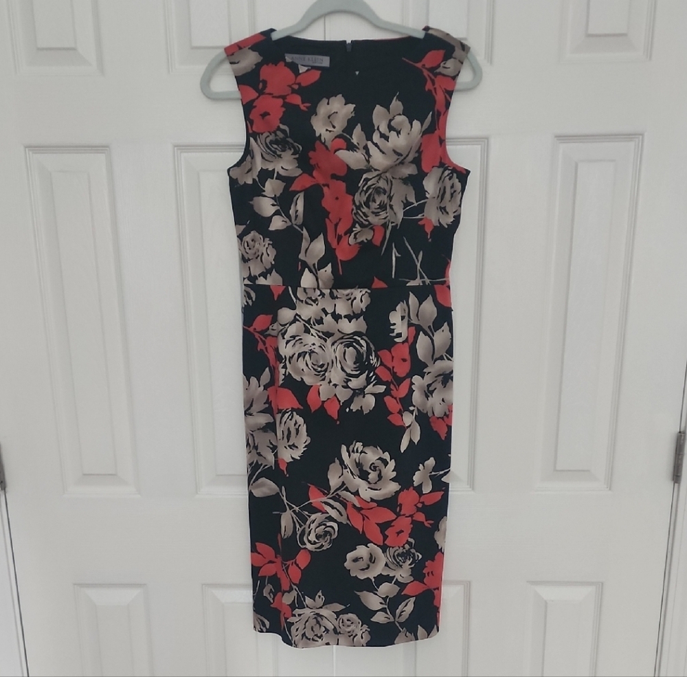Anne Klein Black and Red Floral Midi Dress